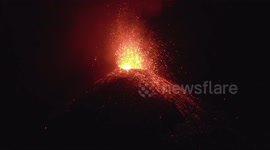 Guatemala's Fuego volcano erupting at night: 4K drone footage