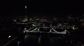 Tower Bridge London uk nighttime footage from DJI Mavic 3 drone at 03:00 in the morning