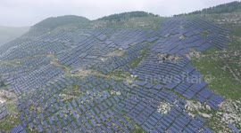 A Photovoltaic Power Station on A Barren Mountain in Zaozhuang, China
