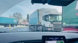 Apparent shortage of HGV fuel at Trowell Services on M1 causes long line of lorries on nearby road