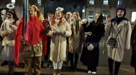 Ukraine tradition Christmas carol performs at the Ukrainian Protest - Stop Ecocide Ukraine, London, UK