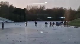 Shocking footage shows group of Brits sliding and skating on frozen lake - just days after four boys died falling through ice