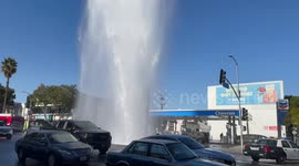 Water main bursts in busy intersection of Sherman Oaks, California
