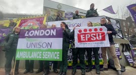 Chants on the picket line outside London Ambulance Service trust on Waterloo on Wednesday