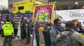 Ambulance strike in London. Picket outside the London Ambulance Service on Waterloo