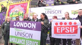 Ambulance workers strike outside London Ambulance Service headquarters over pay