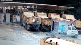 Exploding tyre sends worker flying into the air