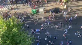 People take to the streets of Buenos Aires, Argentina to celebrate the win at the World Cup