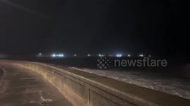 Splashing waves caused by the storm in Narragansett, RI, USA