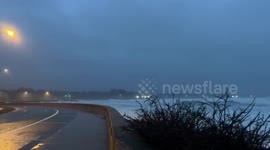 Road flooded by seastorm in Narragansett, Rhode Island