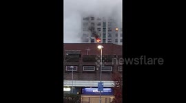 Fire breaks out at tower block in Salford, Greater Manchester