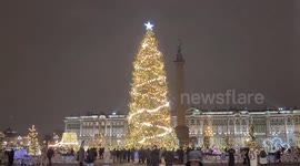 Main New year tree is set on Palace Square in St Petersburg, Russia