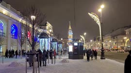 Christmas trees in the tubes exhibition at Gostiniy Dvor, St Petersburg, Russia