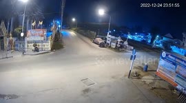 Driver miraculously survives when train hits car on level crossing in Thailand