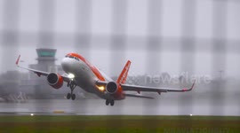 Plane Hit by strong gust of wind during takeoff from Bristol Airport