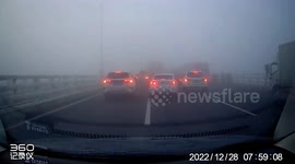 Dashcam footage of over 200 cars’ pile-up after massive ice skidding in China