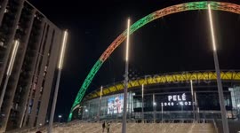 London's Wembley Stadium lit up in Brazil colors in tribute to Pelé