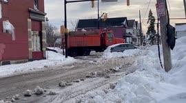Streets are being cleared from snow in Buffalo, New York, US