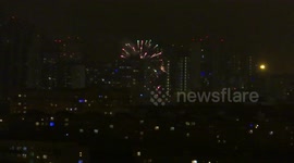 New Year fireworks at houses courts in St Petersburg, Russia