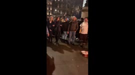 Piers Corbyn, brother of Jeremy Corbyn, breathes fire during NYEband sets his own hair on fire. Followed by a speech