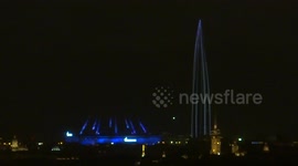 Lakhta tower was lit up in colours for New Year Eve in St Petersburg, Russia