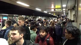 Crowds of revellers on the underground after the New Year 2023 fireworks