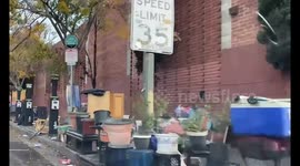 The homeless occupied a charging station in Los Angeles.