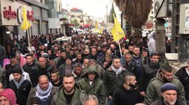 Mourners attend the funeral of Palestinians Mohammad Hoshieh and Fuad Abed who were killed by Israeli forces during a raid, in the West Bank city of Jenin