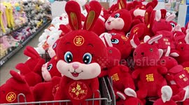 Plush Toys Featuring The Year of the Rabbit on Sale in Yichang, China