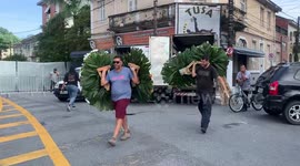 Delivery of flower wreaths to Pele's wake in Vila Belmiro stadium in Santos (SP), Brazil