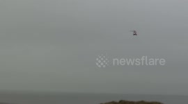 Footage of search and rescue helicopter in Blackpool, UK