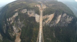 Drone footage of world's longest glass-bottomed bridge