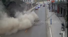 Two houses utterly destroyed by landslide