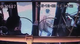 Commuter afraid to be late smashes bus door to get off