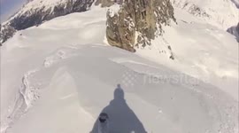 Skiing Avalanche in Dolomites.