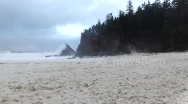 sea foam covers beach