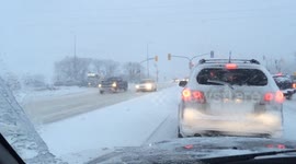 Driving in blizzard conditions in Winnipeg City, Canada