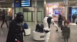 Darth Vader and stormtrooper at St Pancras station
