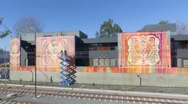 New Shepard Fairey and RISK colob mural in Santa Monica, CA USA