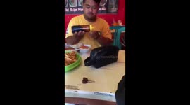 Hilarious scene as bottle of soy sauce explodes on man's food