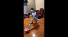 Baby girl unintentionally cosplays as an old lady and starts rage-cleaning her house