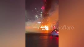Car carrying fireworks bursts into flames in China