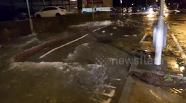 Road turns into stream in Lewisham, London, as water main bursts