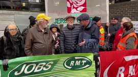 Jeremy Corbyn joins Mick Lynch on picket line at Euston Station as rail strikes continue