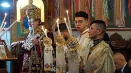 Palestinian Greek Orthodox Christians attend a Christmas Mass at St Porphyrios Church in Gaza