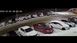 Truck ploughs into row of parked cars after driver falls asleep in Russia