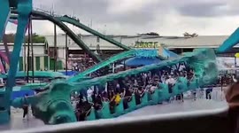 Terrified park-goer nearly falls out of extreme ‘Surf Dance’ ride at fairground in the Philippines