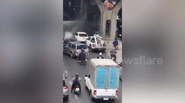 Water pipe bursts and sprays on passing cars like giant sprinkler in Thailand