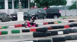 Talented female racer shows off awesome go-karting skills in Thailand