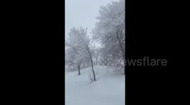 Driving during winter storm in Alexandria, Minnesota, USA
